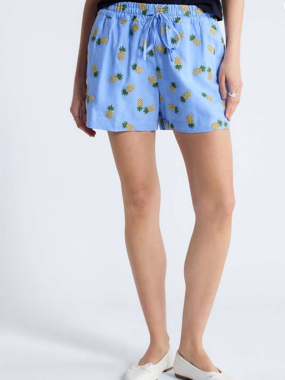 NWT Free Assembly Women’s Light Blue Pineapple Embroidered Drawstring Short